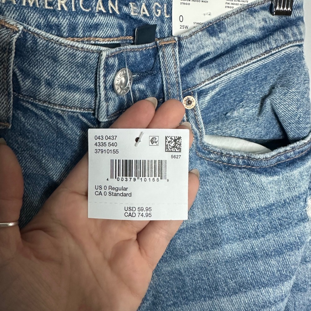 American Eagle‎ Highest Rise Baggy Straight Jeans Women 0 NWT Distressed Knee - Picture 7 of 9